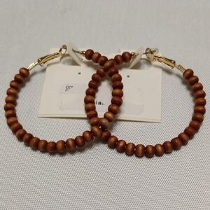 Elegant Brown Beaded Hoop Earrings